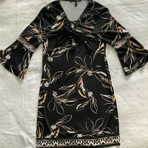 White House Black Market Black Floral Quarter Sleeve Dress